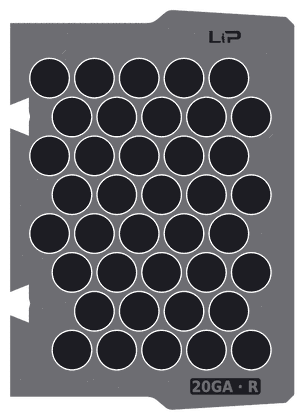 20GA · R insert half, top view
